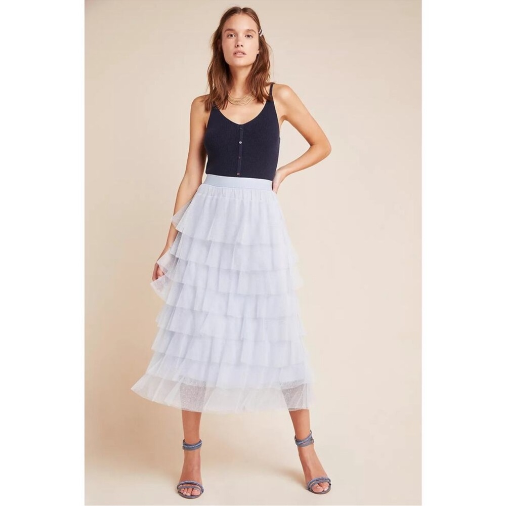 NWT ANTHROPOLOGIE TIERED TULLE MIDI SKIRT